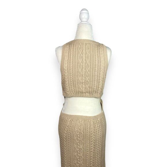 🆕 ASOS Cable Knit Midi Dress with Open Back Detail in Camel - Picture 7 of 11